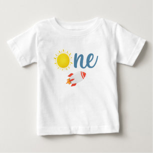 Camiseta Para Bebê Foguete Sol Exterior Primeiro Aniversário