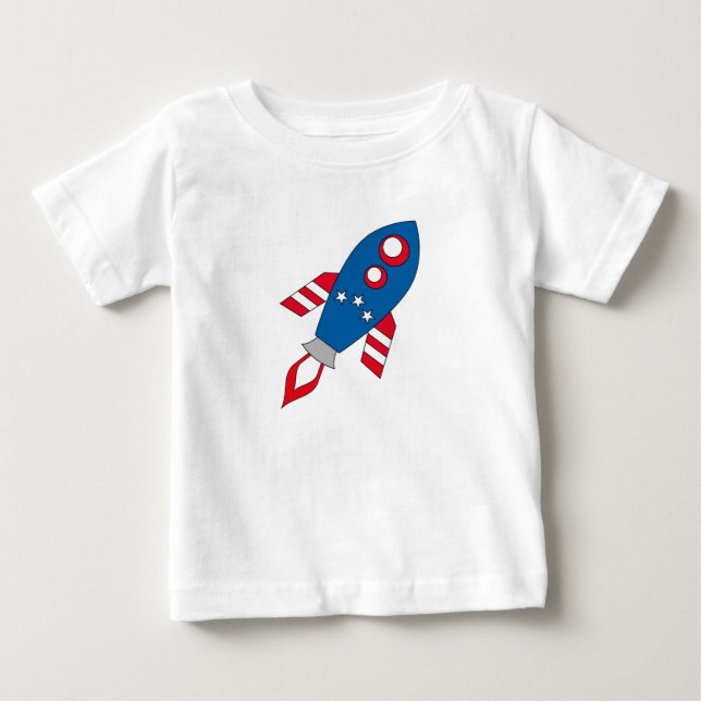 Camiseta Para Bebê Foguete vermelho branco e azul (Frente)