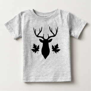 Camiseta Para Bebê Folha de Mapas de Silhueta Preto de Deer Buck
