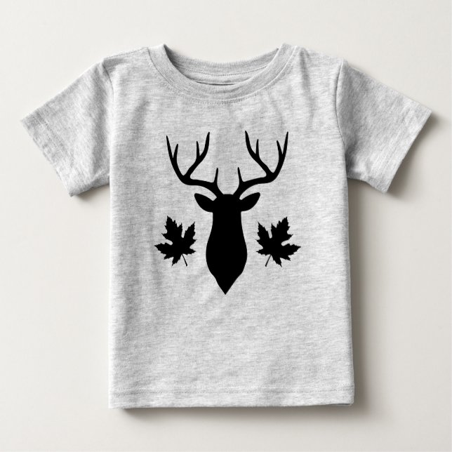 Camiseta Para Bebê Folha de Mapas de Silhueta Preto de Deer Buck (Frente)