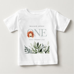 Camiseta Para Bebê Folhagem 1rua Cute Boho Lion 1 Primeiro Aniversári