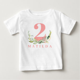 Camiseta Para Bebê Folhagem do segundo aniversário + número de idad