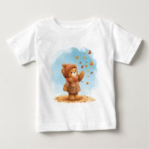 Camiseta Para Bebê Folhas Adoráveis De Urso De Teddy Capturando Autum