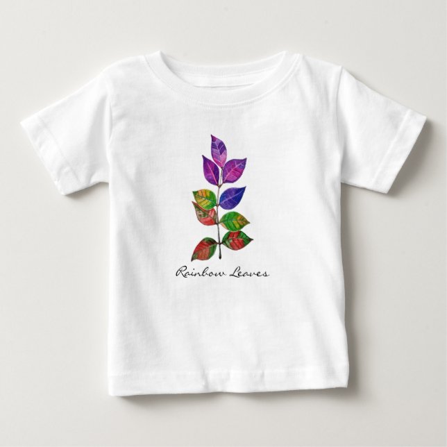 Camiseta Para Bebê Folhas arco-íris de água (Frente)