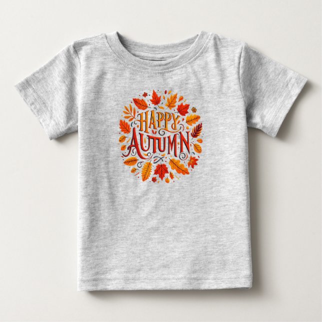 Camiseta Para Bebê folhas clássicas e feliz outono (Frente)
