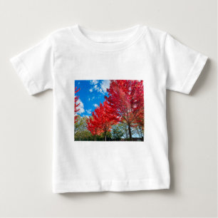 Camiseta Para Bebê Folhas De Árvore Vermelha Brilhante No Outono