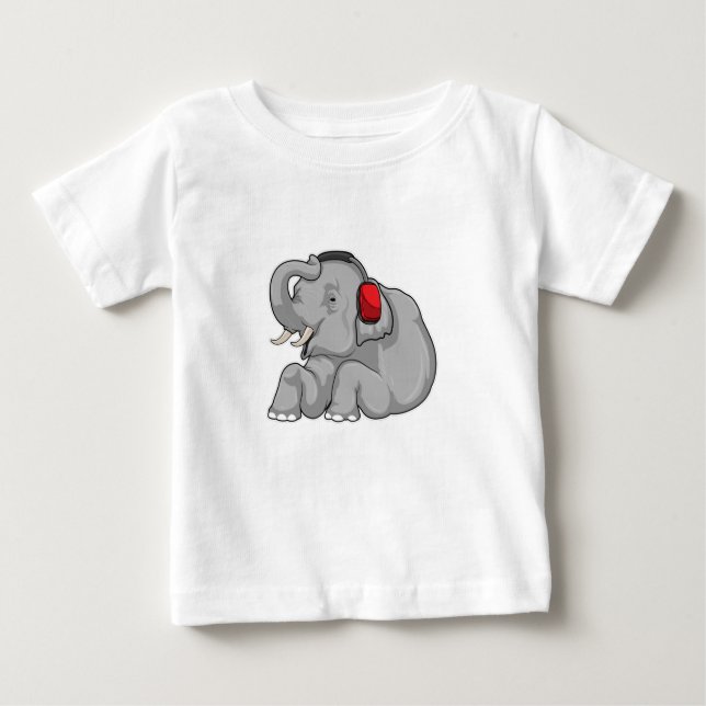 Camiseta Para Bebê Fone de ouvido de música elefante (Frente)