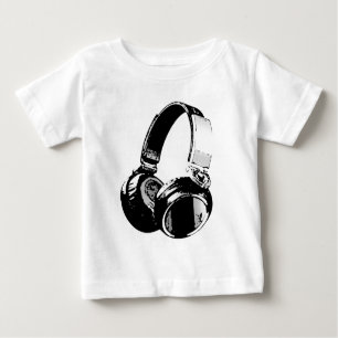 Camiseta Para Bebê Fone de ouvido preto e branco Pop