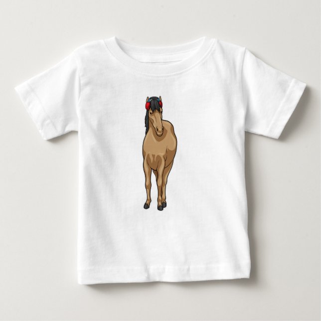 Camiseta Para Bebê Fones de ouvido de música de cavalo (Frente)