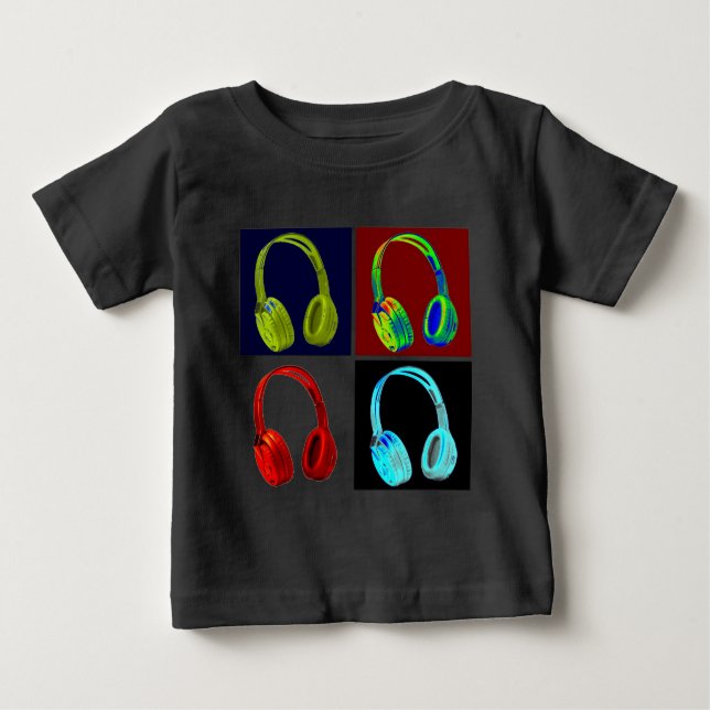 Camiseta Para Bebê Fones de ouvido Pop de arte (Frente)