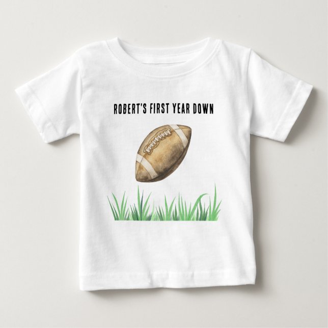 Camiseta Para Bebê Football First Year Down Birthday Party (Frente)