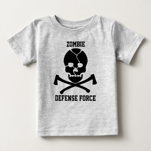 Camiseta Para Bebê força de defesa do zombi dos bebês: Crânios & (Frente)