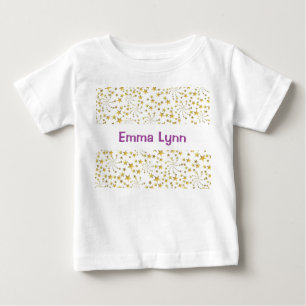 Camiseta Para Bebê Formas Douradas e Bonitas Flor Fireworks Nome Pers