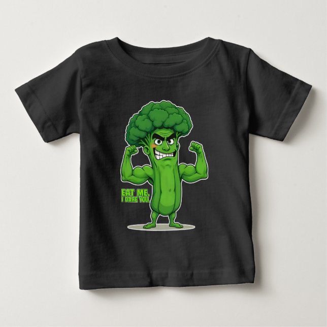 Camiseta Para Bebê Forte Veggies Club-Flexível Brócolis Funny Cartoon (Frente)