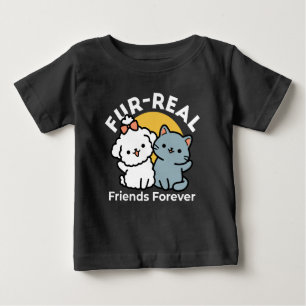 Camiseta Para Bebê Fortes Amigos Para Sempre Gato e Cão Cachorro Du