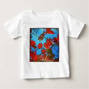 Camiseta Para Bebê Foto ao quadrado - Folhas Vermelhas do outono