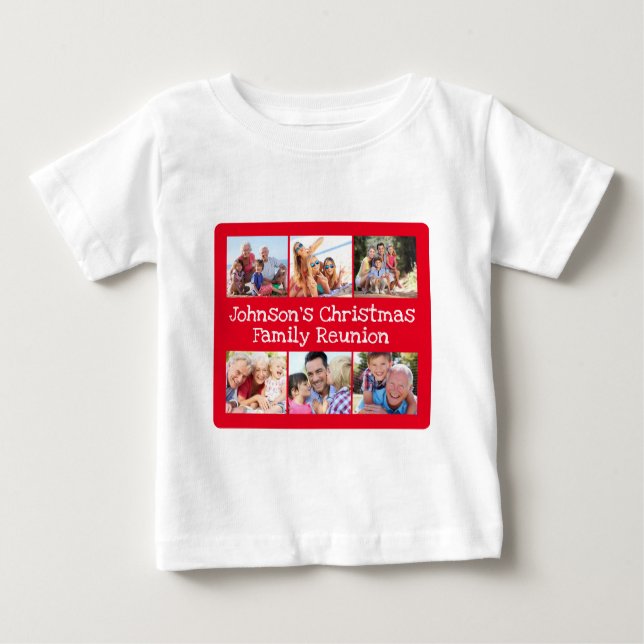 Camiseta Para Bebê Foto Colagem Natal Família Reunião Bebê (Frente)