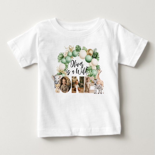 Camiseta Para Bebê Foto de animal de safári de aniversário selvagem (Frente)