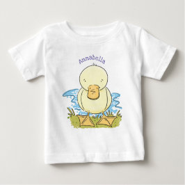 Camiseta Para Bebê Foto de desenho animado de bebê amarelo-branco