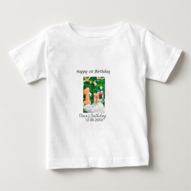 Camiseta Para Bebê Foto de primeiro aniversario feliz simples e elega (Frente)