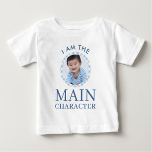 Camiseta Para Bebê Foto do Personagem Principal Azul de 1º Aniversári