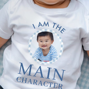 Camiseta Para Bebê Foto do Personagem Principal Azul para 1º Aniversá