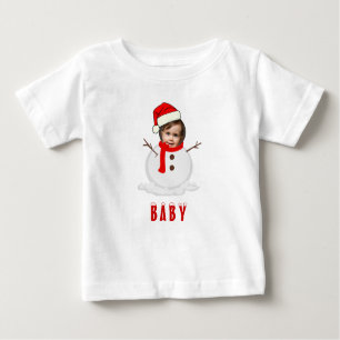 Camiseta Para Bebê Foto Engraçada Face Snowman Natal