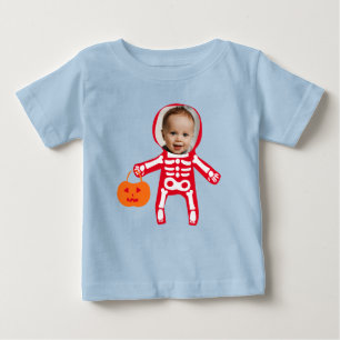 Camiseta Para Bebê Foto personalizada, truque de esqueleto do Hallowe