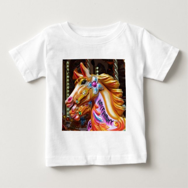 Camiseta Para Bebê Foto Quadrada - Cavalos de Feliz-volta (Frente)