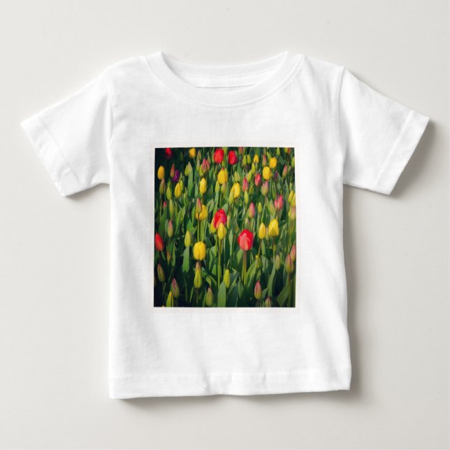 Camiseta Para Bebê Foto Quadrada - Tulipas Coloridas (Frente)
