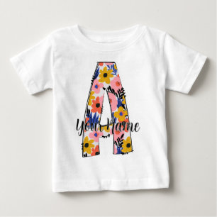Camiseta Para Bebê Fotografia editável Letras alfabéticas A personali