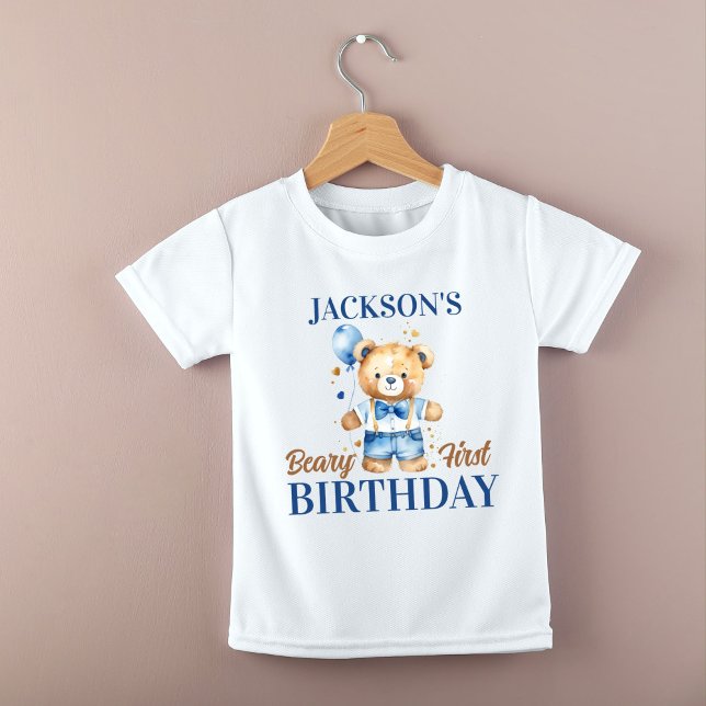 Camiseta Para Bebê Fotografias de aniversário de Beary First boys imp (Beary first boys birthday photo props printed baby T-Shirt teddy bear birthday photoshoot shirt )