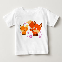 Camiseta Para Bebê Fotos de Cartoon Bonitas Foxes Bebê T-Shirt