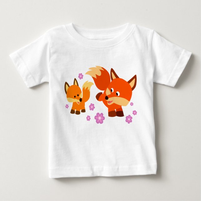 Camiseta Para Bebê Fotos de Cartoon Bonitas Foxes Bebê T-Shirt (Frente)