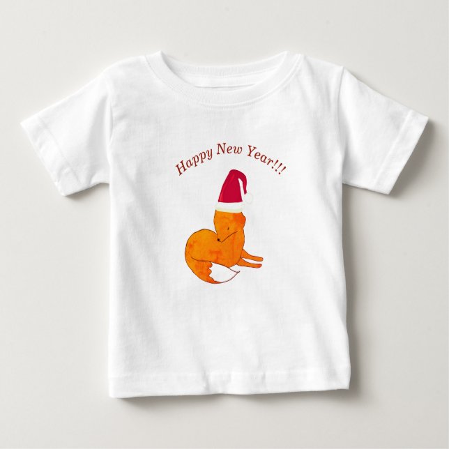 Camiseta Para Bebê Fox Ano Novo T-Shirt Personalizada Do Bebê (Frente)