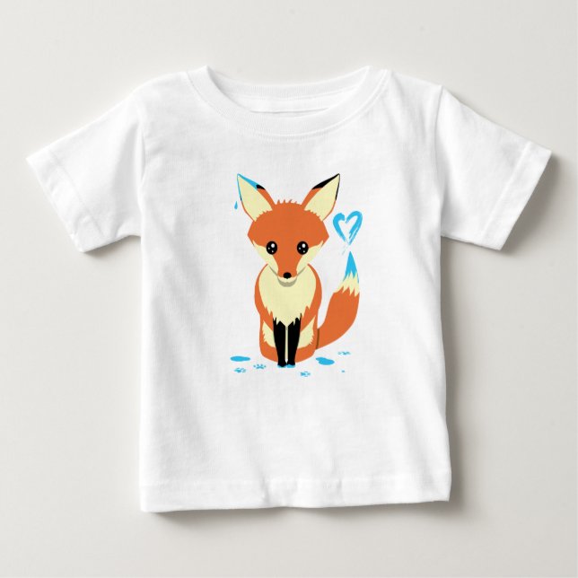 Camiseta Para Bebê Fox Baby Painting Blue Heart With Tail (Frente)