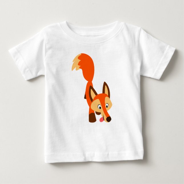 Camiseta Para Bebê Fox Baby T-Shirt - Cartoon Bonito Inquisitivo Fox (Frente)
