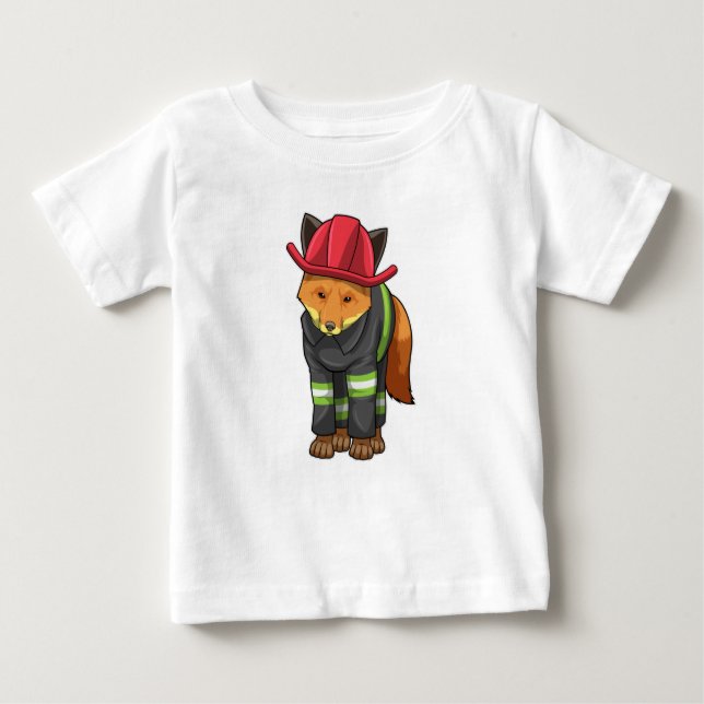 Camiseta Para Bebê Fox como Bombeiro com Capacete (Frente)