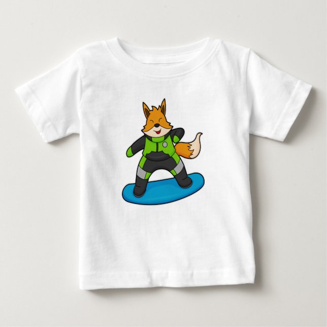 Camiseta Para Bebê Fox como Snowboarder com Snowboard (Frente)