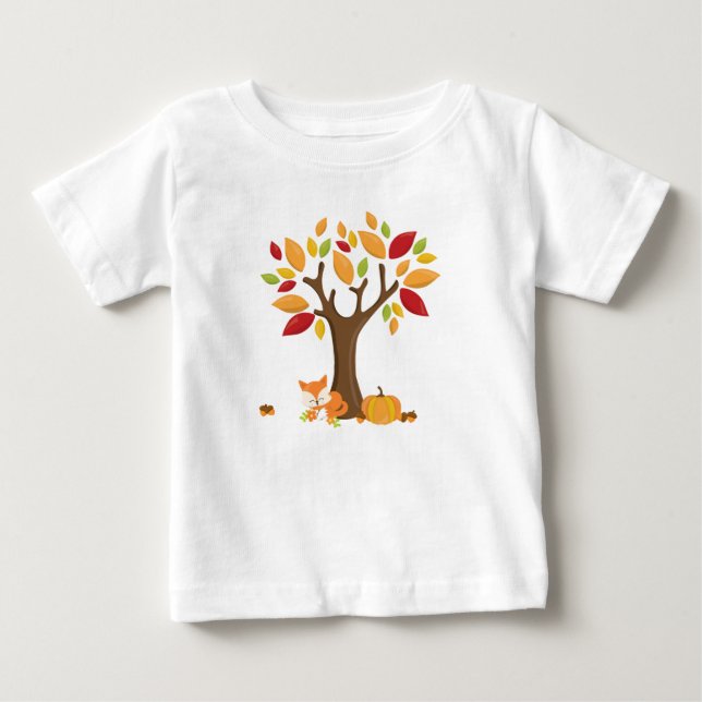 Camiseta Para Bebê Fox de outono com Abóbora (Frente)