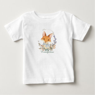 Camiseta Para Bebê Fox de Vintage com Aquarela