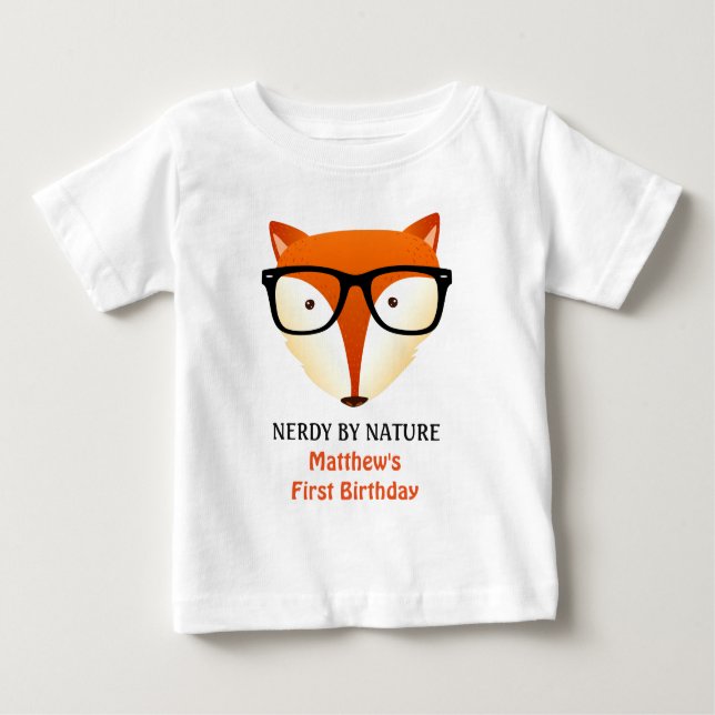 Camiseta Para Bebê Fox do nerd do aniversário do bebê primeiro bonito (Frente)
