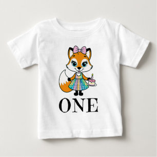 Camiseta Para Bebê Fox One Today primeiro aniversario Gingham Dress W