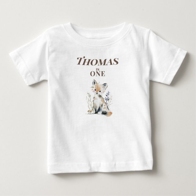 Camiseta Para Bebê Fox Personalizado de 1º Aniversário (Frente)