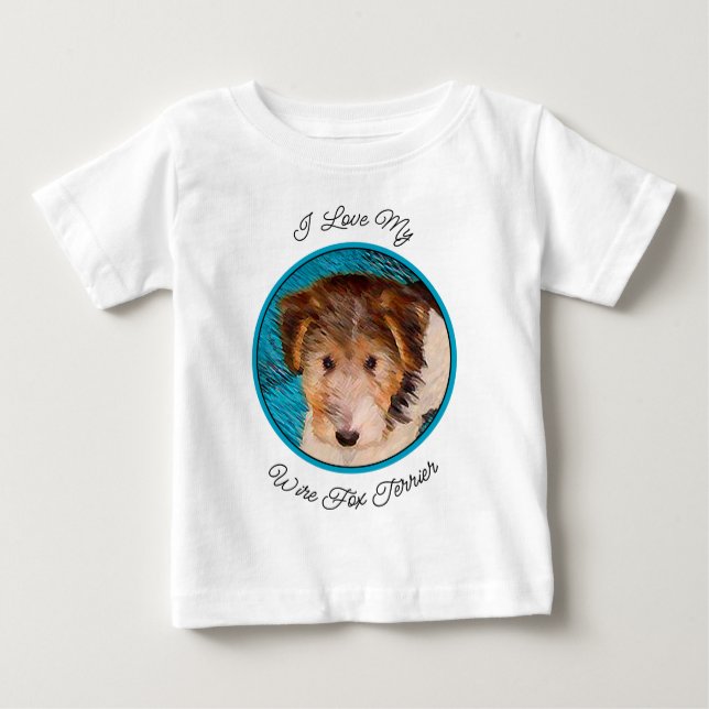 Camiseta Para Bebê Fox Terrier Puppy Painting - Arte Original De Cão (Frente)