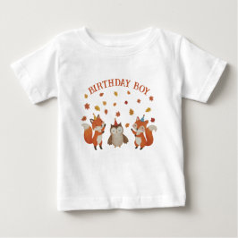Camiseta Para Bebê Foxes and Owl Woodland Fall Birthday Party