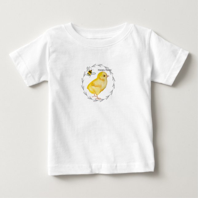 Camiseta Para Bebê frango felz pascoa e flores de primavera (Frente)