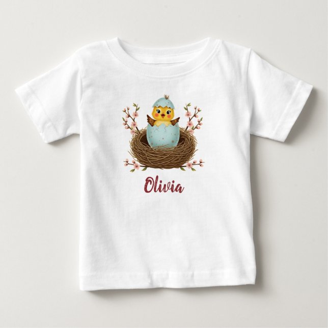 Camiseta Para Bebê Frango Fofo em Ovo Eclodindo (Frente)