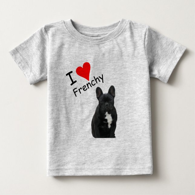 Camiseta Para Bebê Französische Bulldogge schwarz French Bulldog (Frente)