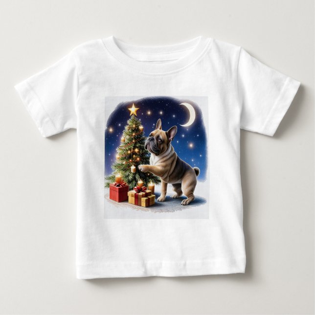 Camiseta Para Bebê Französische Bulldogge Weihnachtsbaum Bulldog (Frente)